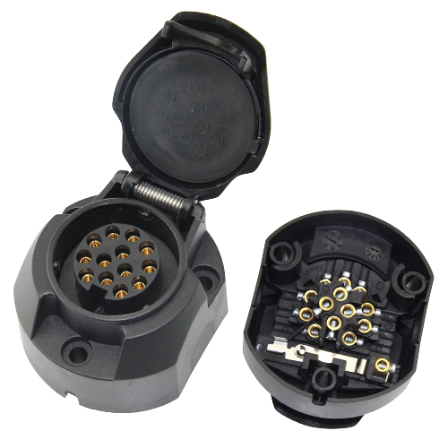 this socket is built to withstand harsh weather conditions and heavy use. Its voltage is 12v/24v.The 13-pin configuration offers multiple functions, including lighting