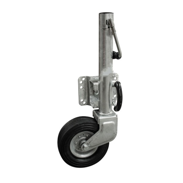 1200lbs capacity, 6″ rubber wheel with metal rim, 10″ travel, side winding.