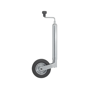 This europe jockey wheel is with 8‘’ rubber wheel with metal rim, 300lbs capacity, 10inch travel, Φ48mm pipe.