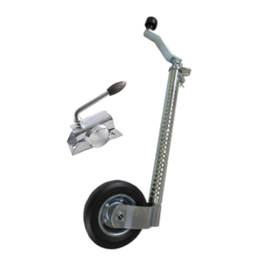 This jockey wheel with clapm is with 8‘’ rubber wheel with metal rim, 440lbs capacity, 10inch travel, Φ48mm pipe.