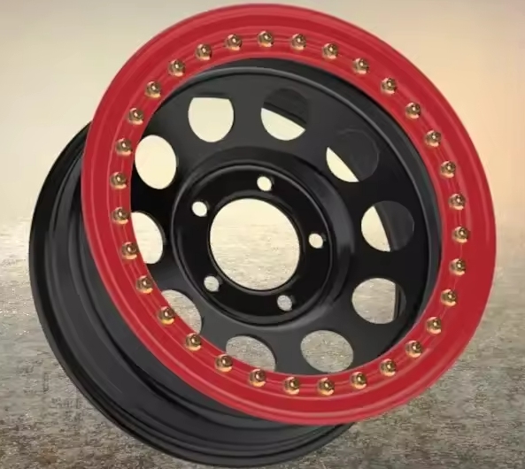 Painted steel rivet trailer wheel